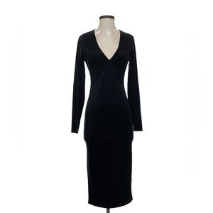 Good American Velvet Midi Dress Black Womens 0